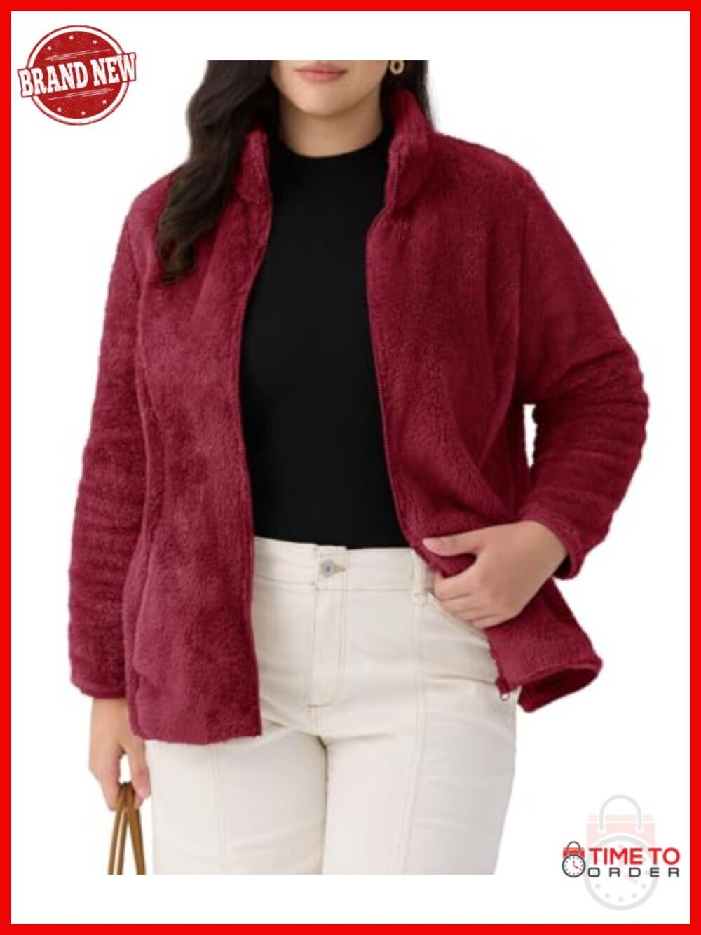 Plus Size Fuzzy Fleece Zip Up Jacket with Pockets